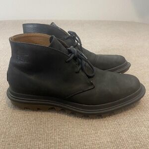 Sorel Boots Mens Size 9 Black Leather Chukka Ankle Waterproof Lined Winter